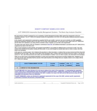 IATF 16949:2009 to 2016 Transition Gap Checklist